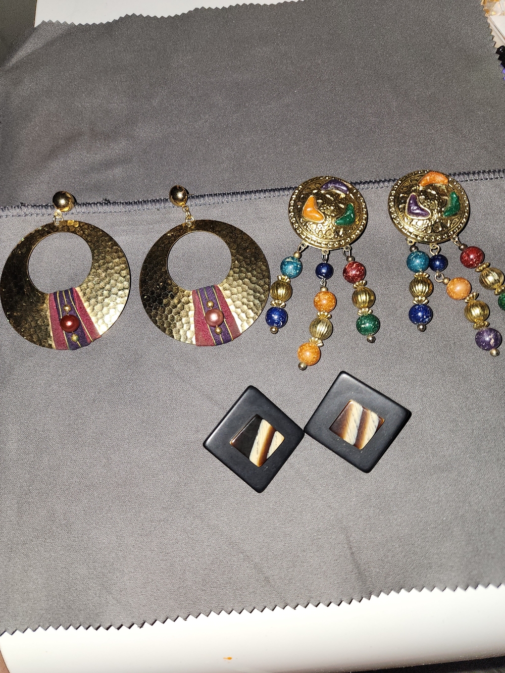 3 Pairs Grouping Multicolor Earrings - 1 Clip-on Pair And 2 Pierced Ear Pairs
